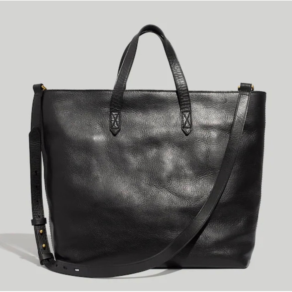 Madewell Black Pebbled Leather Transport Tote Crossbody Bag H2584